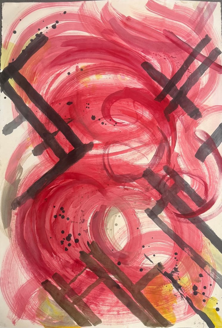 Edward Moses (Attributed) Mixed Media on Paper Art: 44"x 30": Shipping in - House available. No COA - Ed Moses (April 9, 1926 – January 17, 2018) was an American artist based in Los Angeles and a central figure of postwar West Coast art.