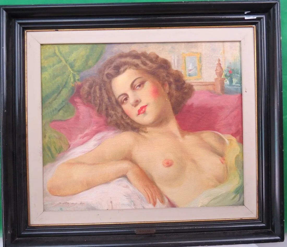 Oil on Canvas, Seductive Lady, signed, Polzer Art: 20" x 23" Fr: 26" x 29": Shipping in - House available