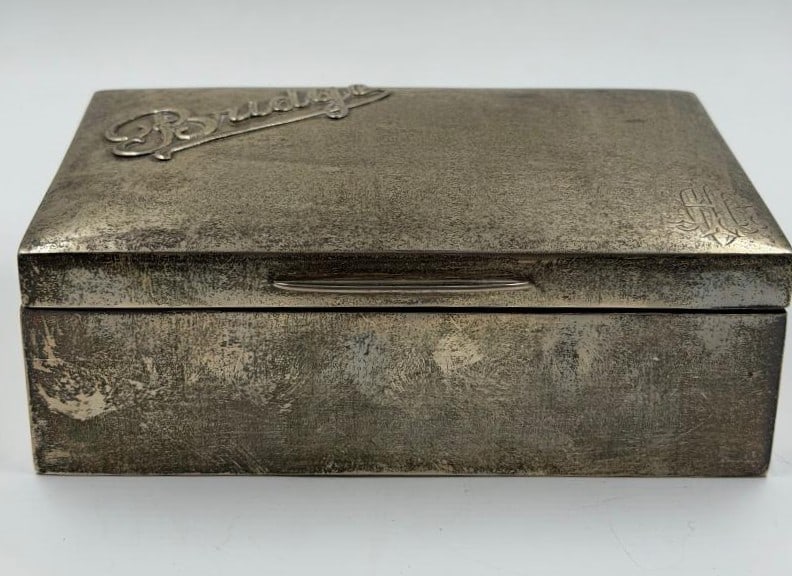 Vintage Play Cards Metal Box "Bridge" H: 2" W: 6.3" D: 4": Shipping in - House available