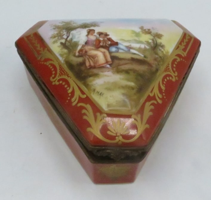 Antique Sevres Porcelain Box By Max 6" x 6" France: Shipping in - House available. The Manufacture nationale de Sevres is one of the principal European porcelain manufactories. It is located in Sevres, Hauts-de-Seine, France. It is the continuation of