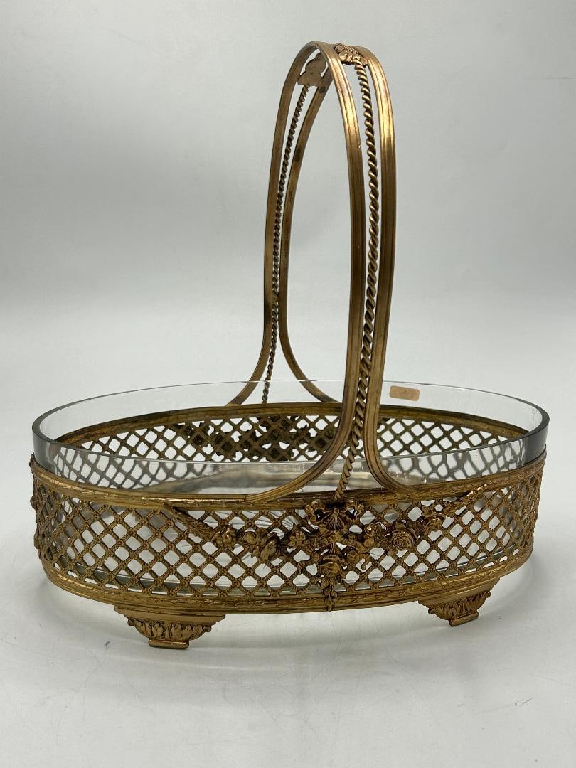 Antique Dore Bronze & Crystal Basket Centerpiece H: 11" D: 8" France (1 of 4)