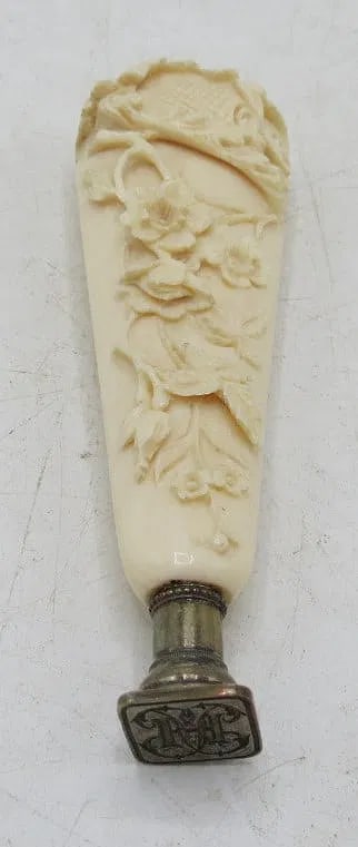 Antique European Hand Carved & Sterling Silver Seal H: 4": Shipping in - House available - No International Shipping for this Item