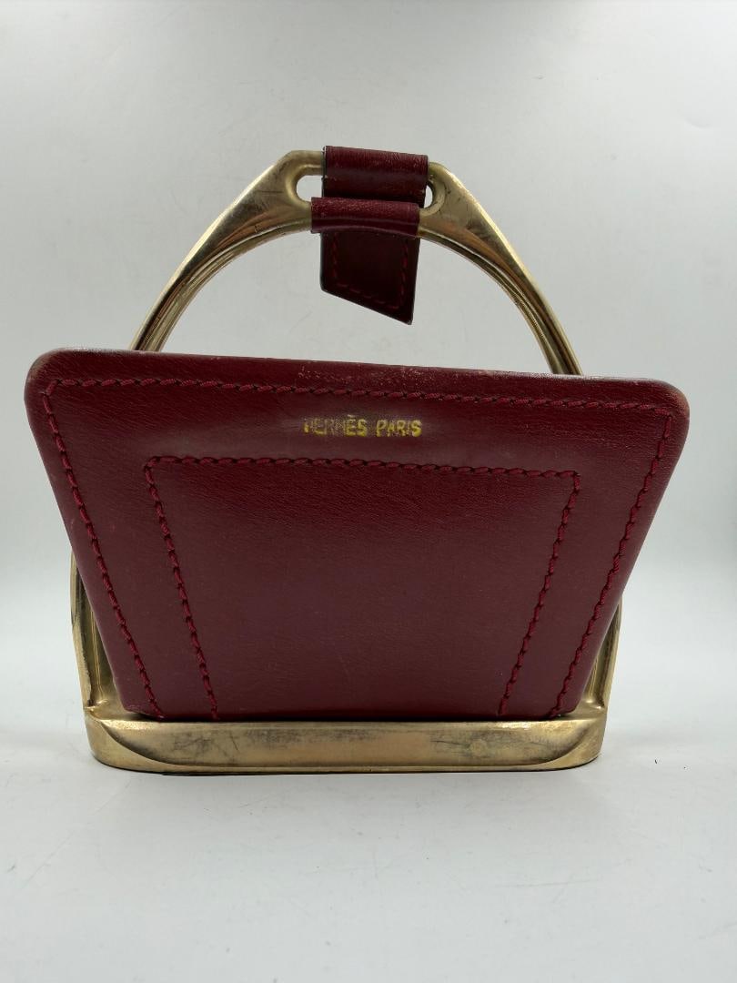 Hermes Paris Bronze & Leather Stirrup Paper Holder 5" x 6" France: Shipping in - House available