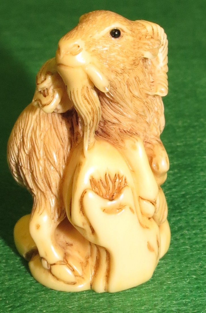 Ivory Netsuke, Goat,signed.: Est. Shipping = $10 to U.S