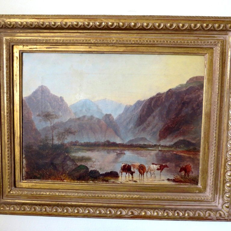 Oil on Canvas, James Burrell Smith 1822-1897: 12 3/4" x 17 3/4". Signed lower left. Small rip in left center. Burrell Smith was a British Landscape painter, he exhibited at Suffolk Street from 1850 1881. Est. Shipping = $ to U.S