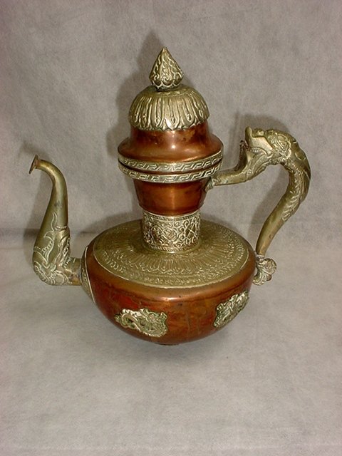 Pair of Tea Pots with Dragons, Bronze and Metal 