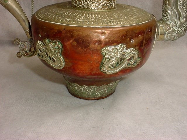 Pair of Tea Pots with Dragons, Bronze and Metal  - 5