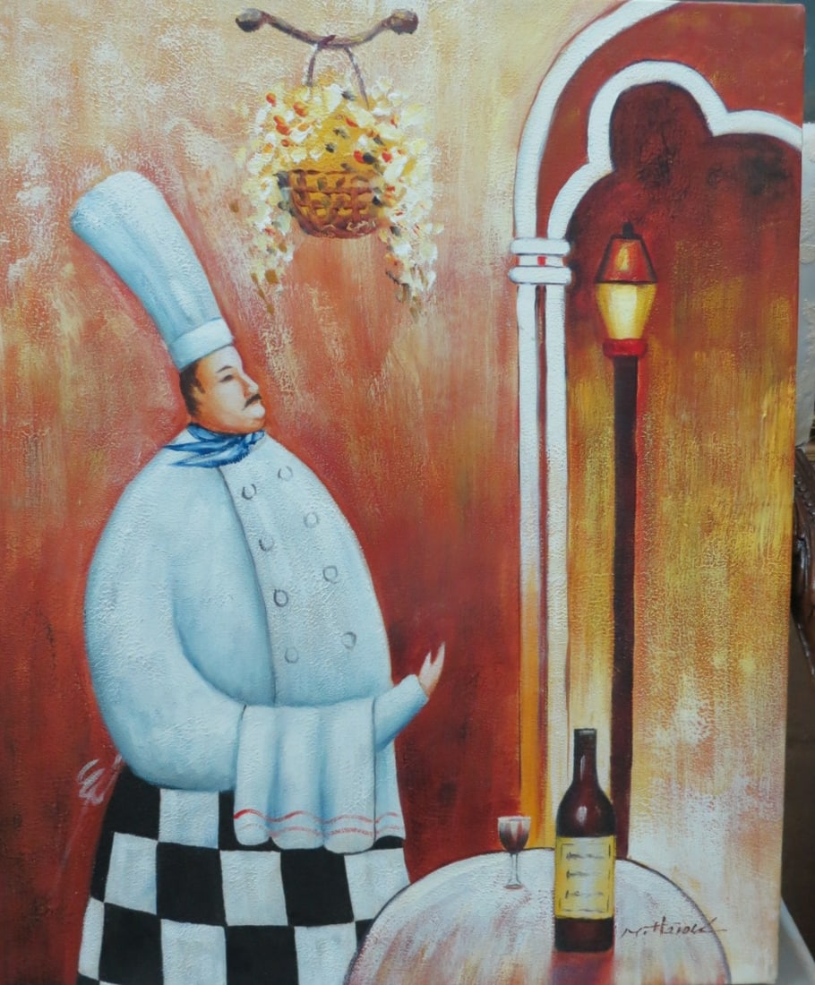 Signed- Oil on Canvas "The Chef" Art: 20" x 24" Unframed: Shipping in - House available