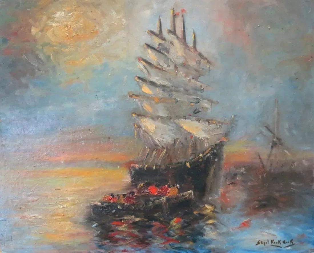 Stephen KoekKoek Oil on Panel Art: 24" x 19.5" w/ Provenance Argentina: Shipping In - House available - No COA - Stephen Koekkoek. His father was the maritime painter Hermanus Koekkoek the Younger, who had recently moved to London to establish an art gallery. He often tra