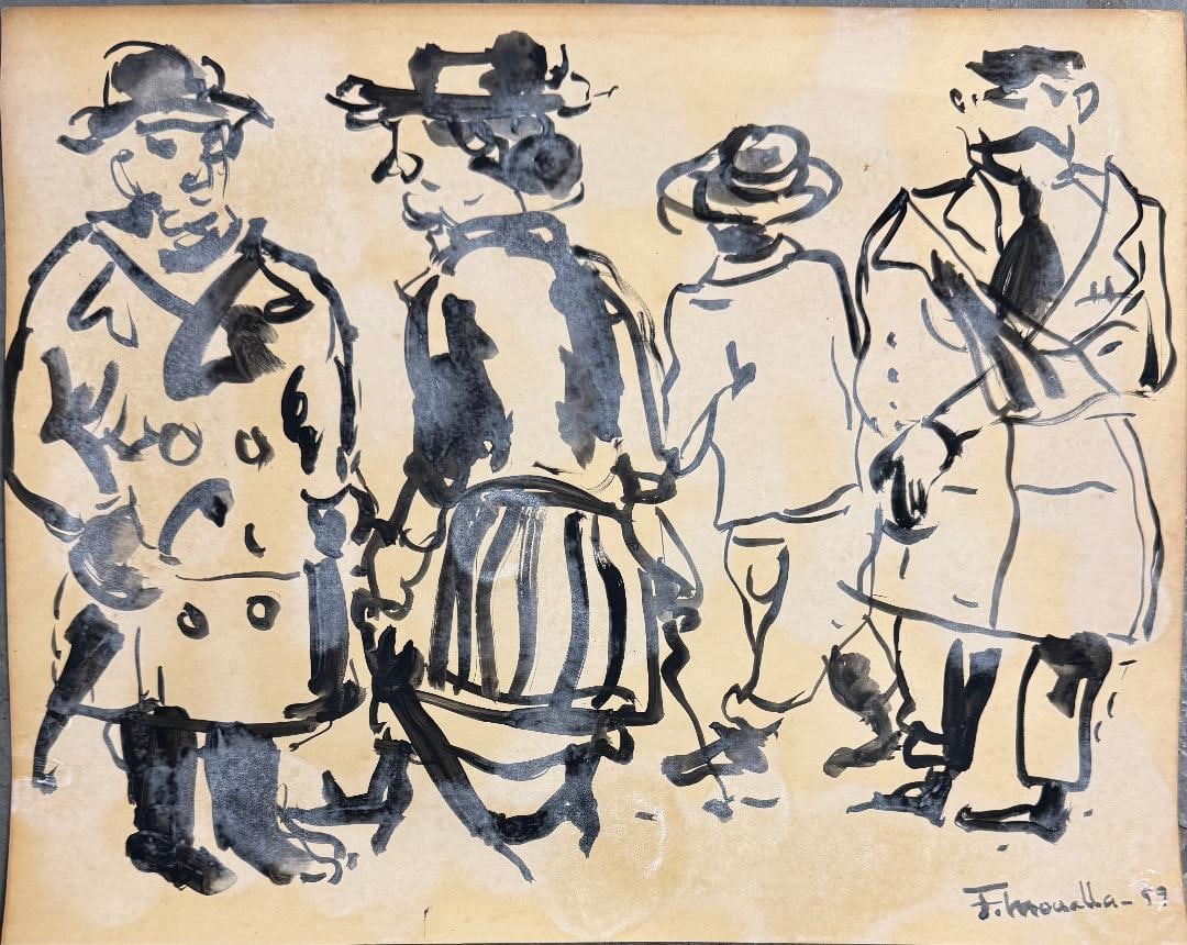 Fikret Mualla 1959 (Attributed) Mixed Media on Paper Art: 11" x 14": Frame: 17" x 20" No COA - Shipping in - House available. Fikret Mualla Sayg? born in July 20, 1903 in Kad?koy, Istanbul, Ottoman Empire – July 20, 1967, in Reillanne, France) was a 20th-century avan