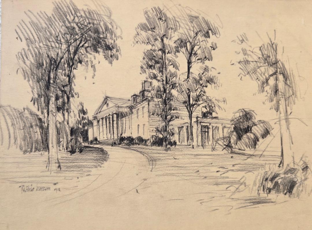 Childe Hassam(Attributed) Charcoal on Paper Art: 10" x 13" Fr: 16" x 19" (1 of 2)