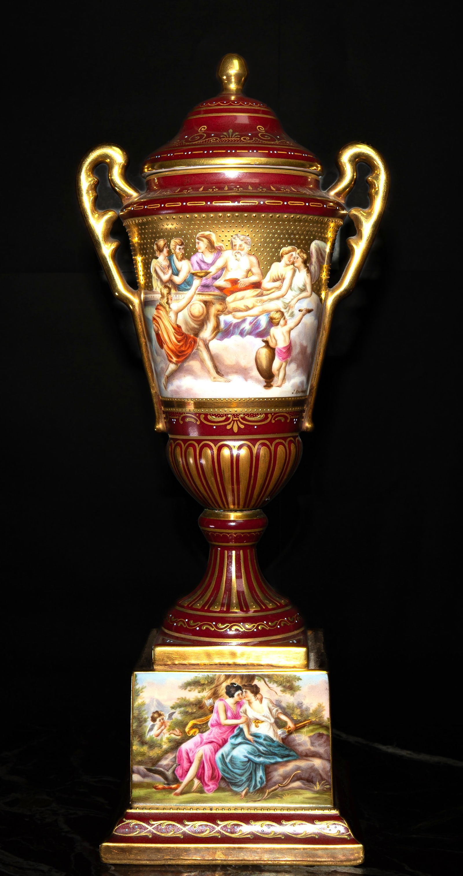 Old Vienna Porcelain Urn Signed "Nauman" H: 12.3": Shipping in - House available