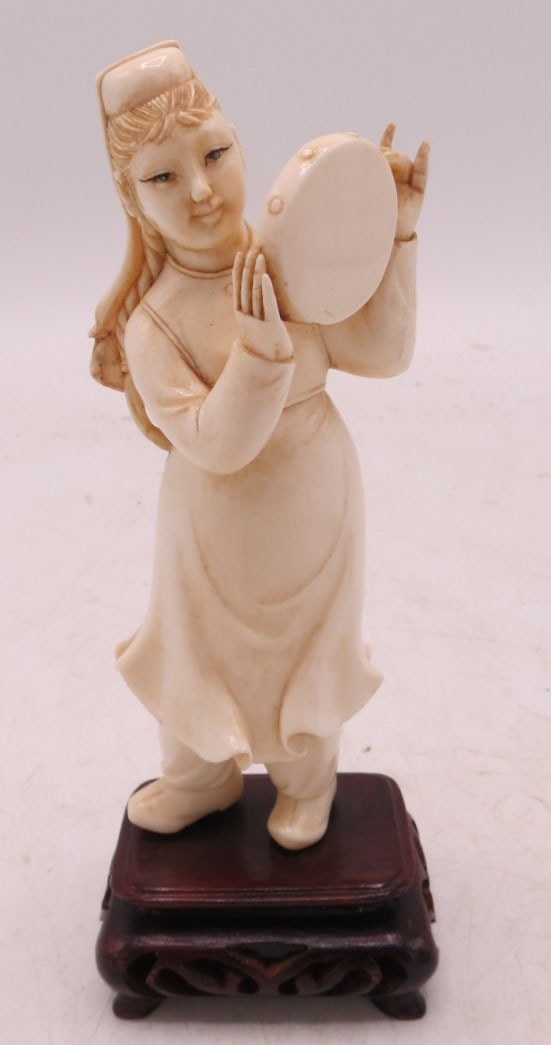 Chinese Cultural Revolution Carved Figure H: 5.5" (14 Cms) w/ Base H: 6.8" (17 Cms) (1 of 3)