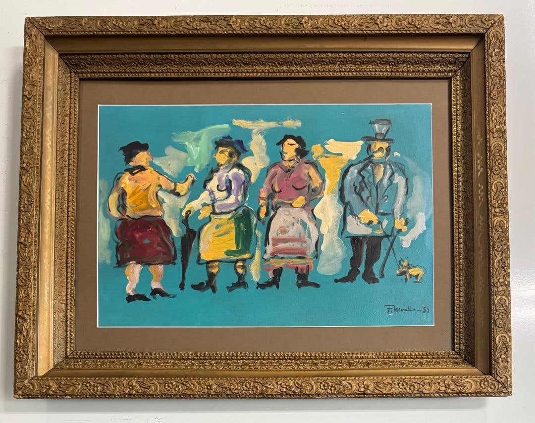 Fikret Mualla (Attributed) Gouache on Paper Art: 11.5" x 17.5": Frame: 19" x 24" No COA - Shipping in - House available. Fikret Mualla Sayg? born in July 20, 1903 in Kad?koy, Istanbul, Ottoman Empire – July 20, 1967, in Reillanne, France) was a 20th-century avan