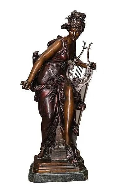 Carrier Belleuse Large Bronze Sculpture "Melodie" H: 32" Marble Base (1 of 6)