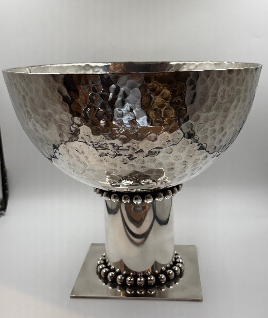 Jean Despres Art Deco Large Centerpiece H: 9" Diam: 10.3" France: Shipping in - House available. Jean Despres was a French jewelry maker and designer best known for his intricate Art Deco jewelry made from semi-precious stones, machine parts, and enamel. Despres' ae