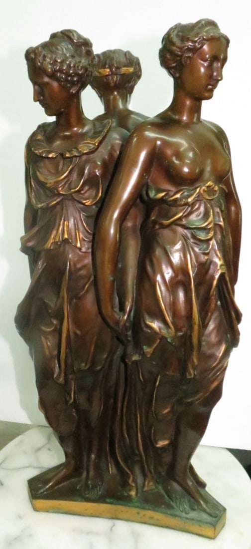 Ferdinand Barbedienne Bronze Sculpture "Three Graces" H: 17.5" France: Shipping in - House available . Ferdinand Barbedienne was a French metalworker and manufacturer, who was well known as a bronze founder.He started his career as a dealer in wallpaper in Paris. In 1838