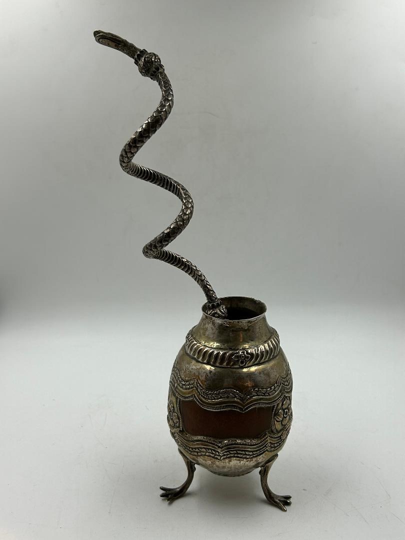 Argentinian Silver "Mate with Bombilla" Total H: 9.7": Shipping in - House available