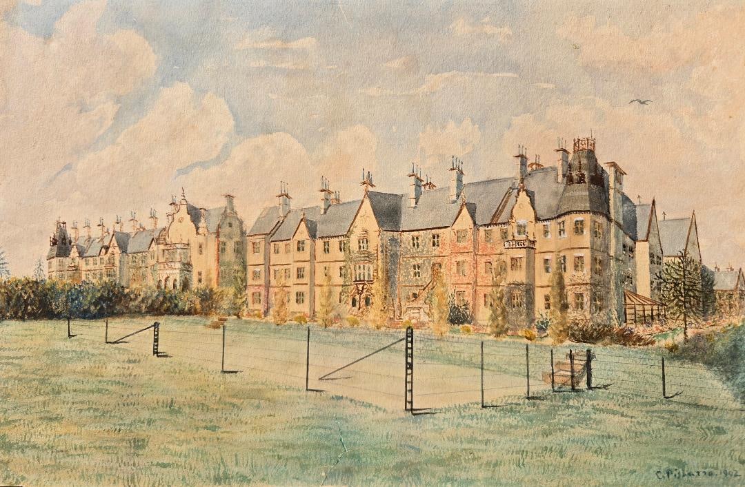 Camille Pissarro (Attributed) Watercolor on Paper Art: 16" x 10" Fr: 20" x 14": Shipping in - House available. No COA - Jacob Abraham Camille Pissarro was a Danish-French Impressionist and Neo-Impressionist painter born on the island of St Thomas. His importance resides in his co