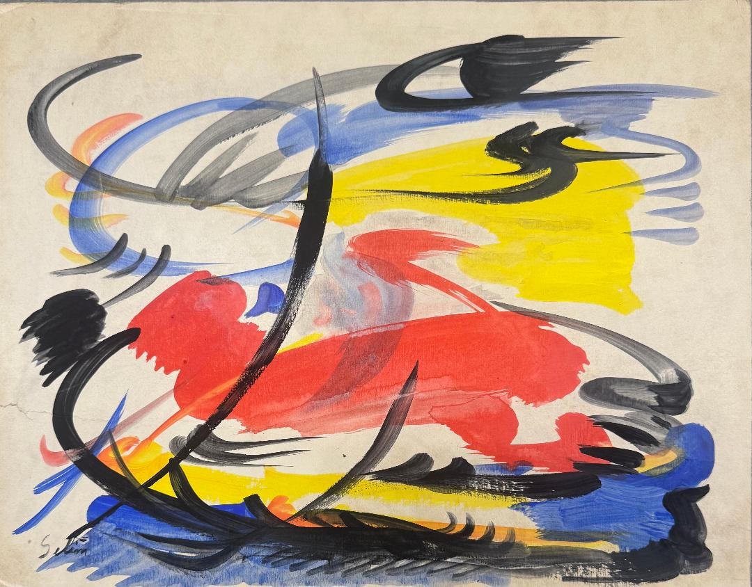 Turan Selim (Attributed) Watercolor on Paper Art: 10.5" x 13.5" Fr: 15" x 18": Shipping in - House available. NO COA - Turan was born in Istanbul in 1915 and raised in an intellectual environment both at home (his father was an influential figure in the political and cultural mi