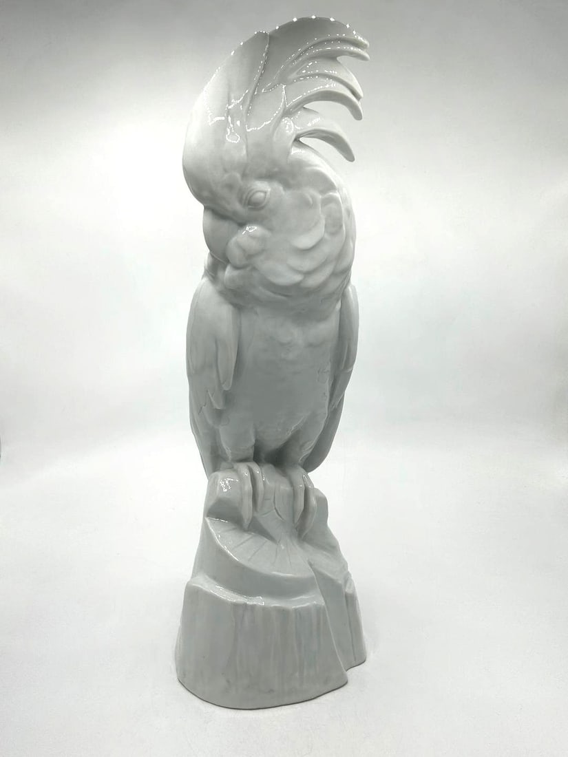 Edouard Marcel Sandoz Magnificent Art Deco Porcelain "Cockatoo" H: 22": Shipping In - House available - Edouard-Marcel Sandoz 1881-1971 was a Swiss animalier sculptor and painter Susse Freres Foundry(1930). He was the son of Edouard Sandoz , the founder of the chemical an