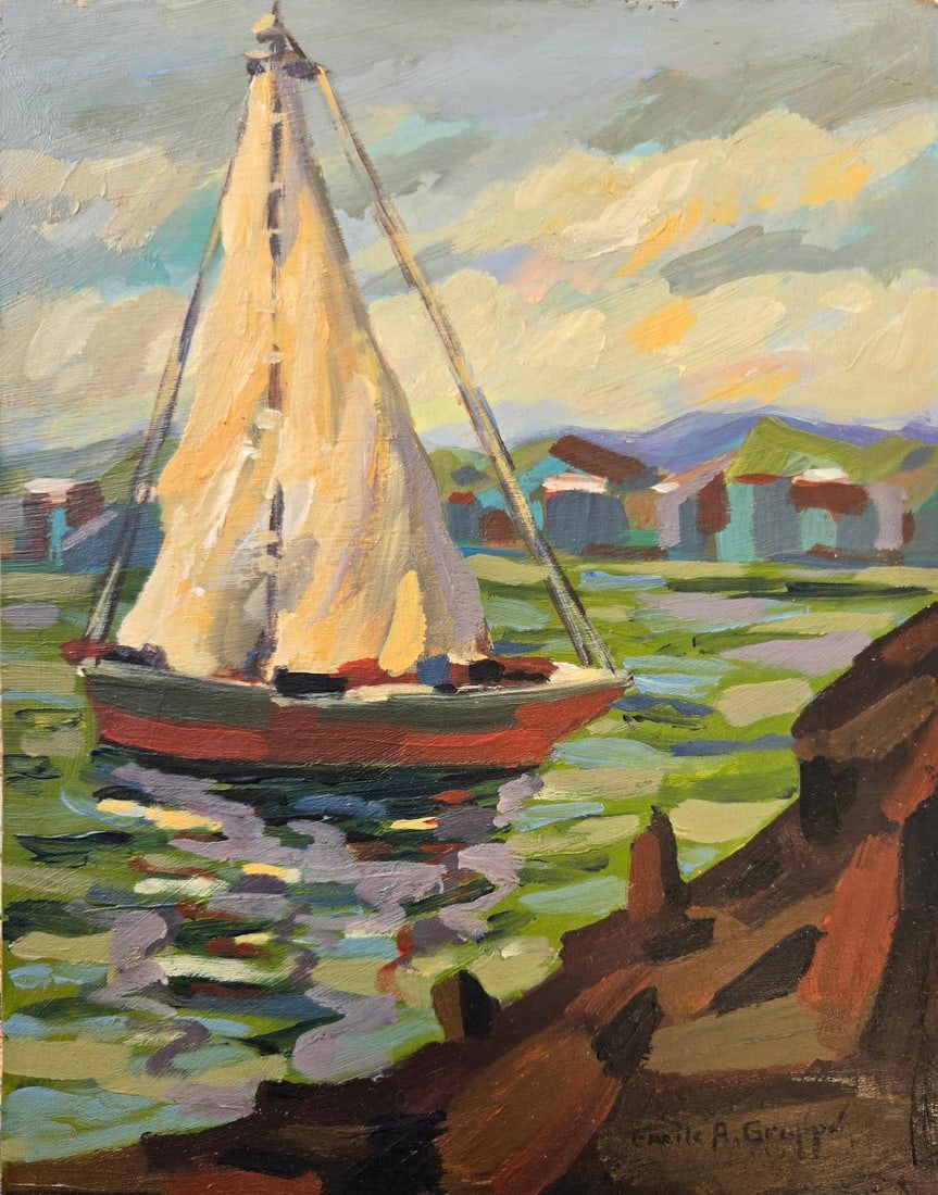 Emil Albert Gruppe (Attributed) Oil on Board Art: 11.3" x 8.7" Fr: 15" x 12.5": Shipping in - House available. No COA - Emil Gruppe, .The drawing is done in the well-known Emil Gruppe style.Emile Albert Gruppe lived the first years of his life in the Netherlands when his father,