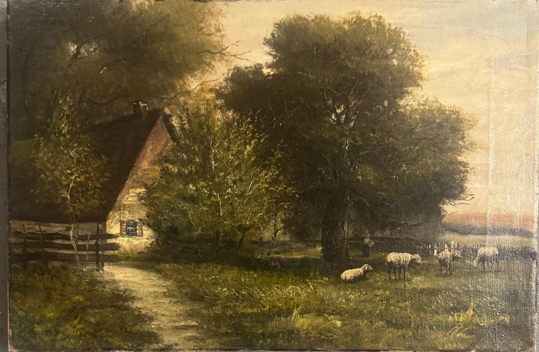 Joseph Thors (Attributed) Antique Oil on Canvas Art: 12" x 18": Shipping in - House available. Joseph Thors was a Dutch landscape artist whose work was exhibited widely in England during the late 19th century. Relatively little is known about Thors's life.