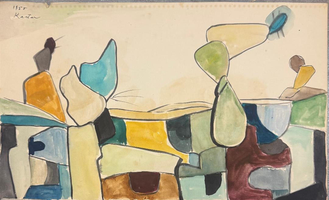 Tadeusz Kantor (Attributed) Watercolor & Ink on Paper Art: 8.5" x 14" Poland (1 of 3)