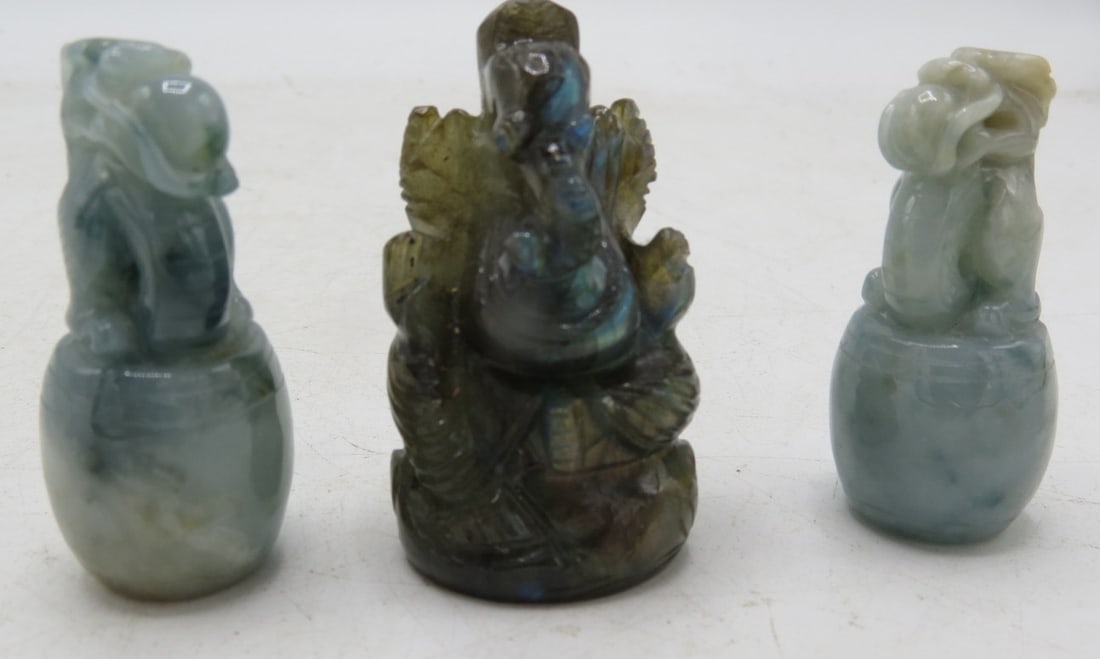 Set of 3 Antique Chinese Jade Sculptures H: 2" (1 of 4)