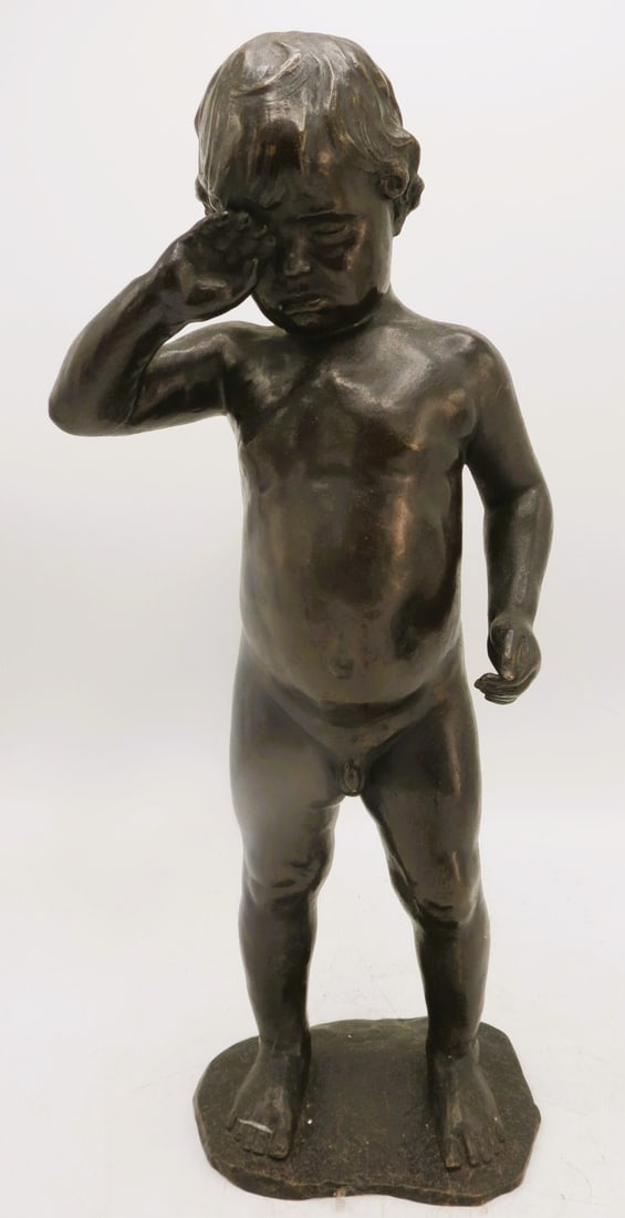 Adolph Kraus Bronze Figure " Weinender Junge " H: 16" (1 of 4)
