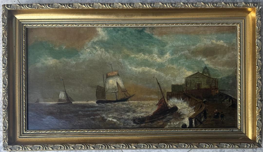 François Etienne Musin (Attributed) Oil on Canvas Art: 8" x 16" Fr: 10.5" x 18.5" (1 of 3)