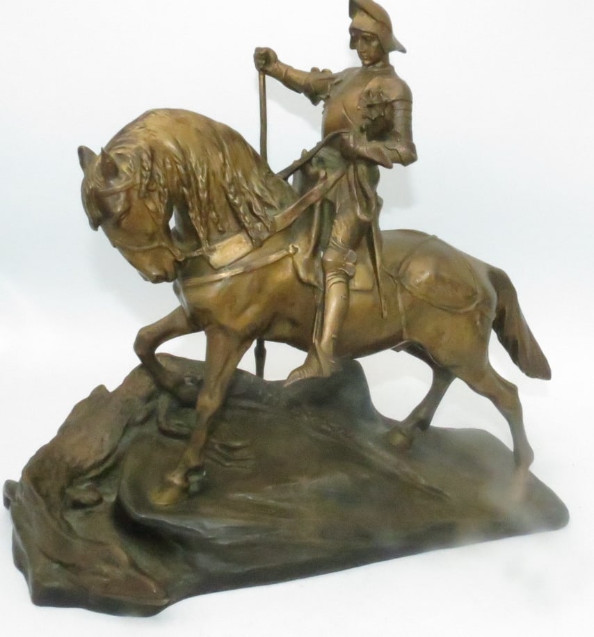 H. Muller Bronze Knight in Armor on Horse H: 13" W: 15" D: 7": Shipping In - House available -