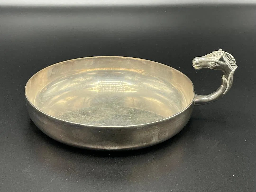 Hermes Paris Art Deco Silverplated Ring Tray w/ Horse H: 2.5" Diam: 6.7" France: Shipping in - House available