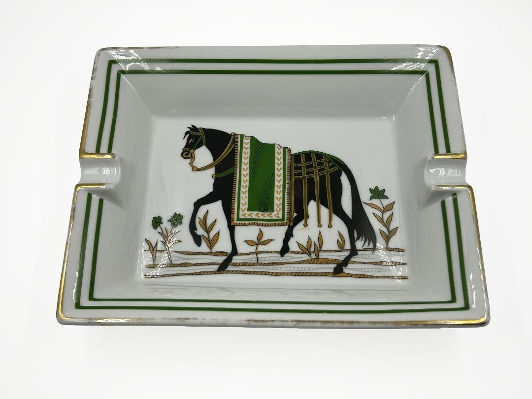 Hermes Paris Porcelain Limoges Art Deco Ashtray H: 1.5" W: 8" D: 6.2": Shipping in - House available