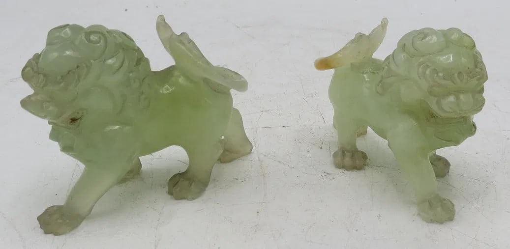 Pair of Antique Jade Lions "Guardians of the Temple" 3" x 2": Shipping in - House available