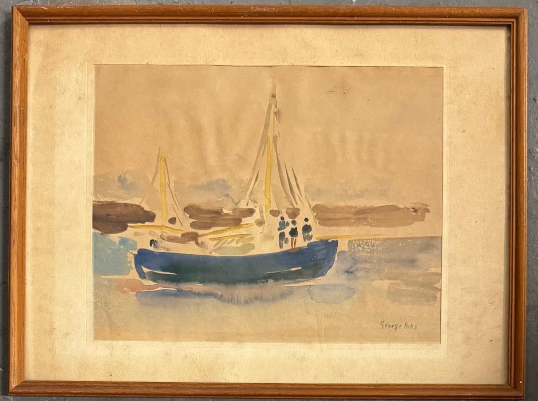 George Benjamin Luks Attributed Watercolor on Paper Art: 9" x 11": Shipping in - House available. Frame: 12.5" x 16" No COA - George Benjamin Luks (American, 1867-1933). Painted in style of the American early 20th Century Ashcan School, of which the artist, who was c