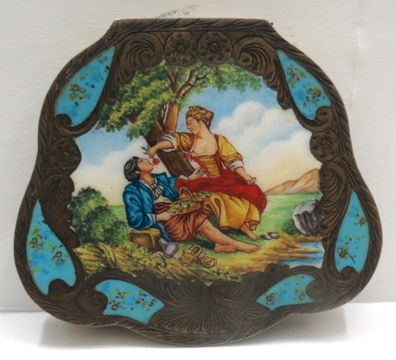 Silver and Enamel Box , 3.2" x 3" Italy: Shipping in - House available