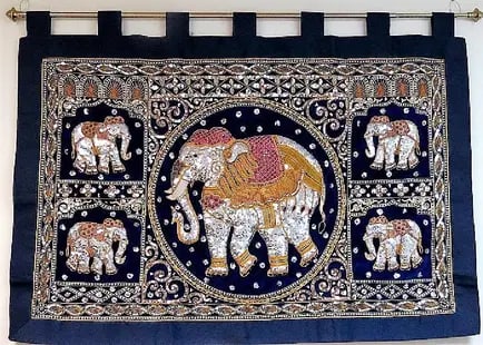 Thailand Tapestry w/ Silvery Adornments - 56" x 39" Excellent Quality: Shipping in - House Available