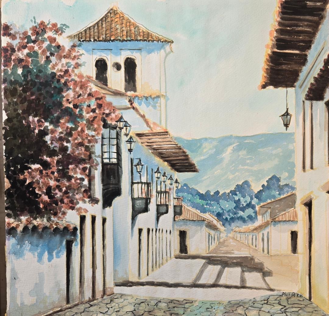 Phil Dike (Attributed) Watercolor on Paper Art: 19.7" x 19.7" Fr: 24" x 24": Shipping in - House available. No COA - Phil Dike was an American painter and art teacher. He painted watercolors, and he taught at Scripps College and the Claremont Graduate University. His work is i