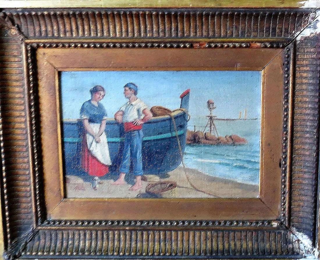 European Signed Painting Oil on Board Art: 12" x 8" Frame: 19" x 15": Shipping in - House available
