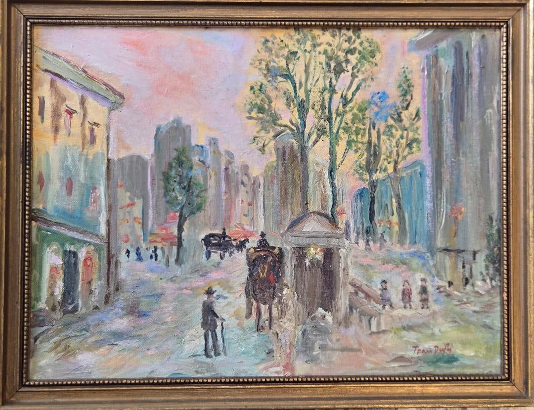 Jean Dufy (Attributed) Oil on Canvas over Board Art: 12" x 16" Fr: 18" x 22": Shipping in - House available. No COA - Jean Dufy (March 12, 1888 – May 12, 1964) was a French painter of Parisian society, country scenes, circuses, horse races, theatrical productions, and orchest