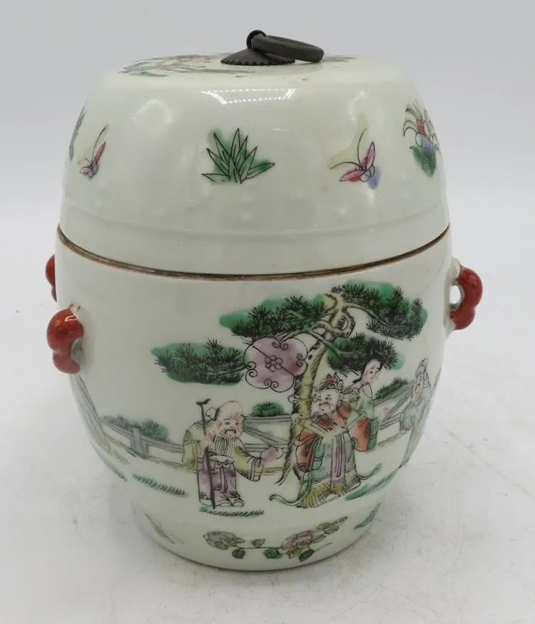 Antique Signed Porcelain Tea Box H: 9" Diam: 5.5" China (Circa 1880s): Shipping in - House available