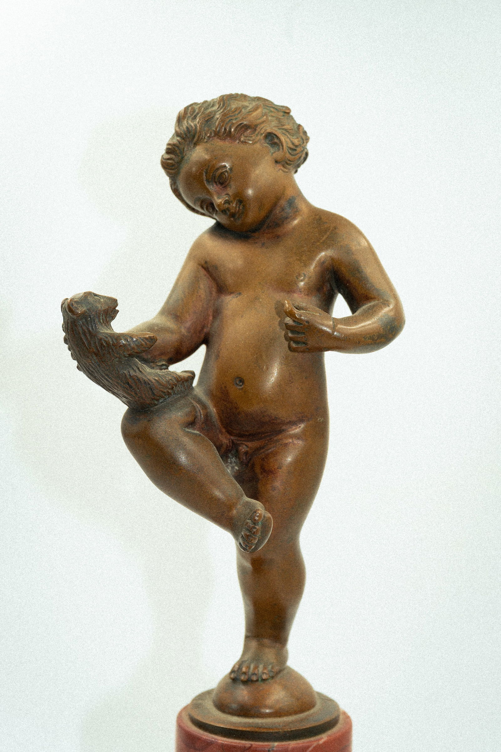European Bronze Figure of Boy w/Marble Base Total H: 11": Shipping in - House available