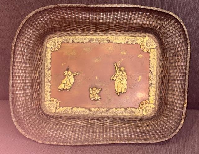 Rare Antique Japanese Shakuda Metal Tray , Meiji 18.5" x 14.5": Shipping in - House available