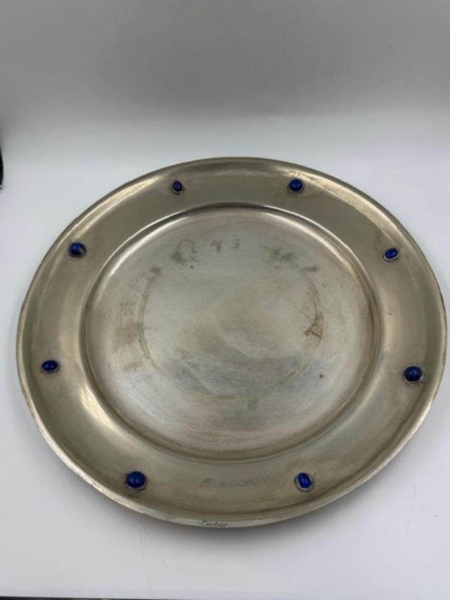 Cartier Art Deco Silverplated Plate w/ Blue Stones Diam: 5.8" France: Shipping in - House available