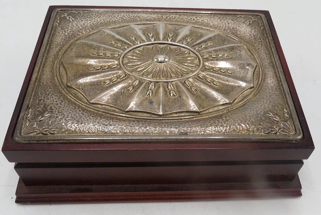 Sterling Silver & Wood Box England H: 2" W 6.5" D: 5": Shipping in - House available