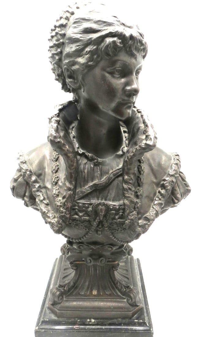H. Reinhardt Spelter Bust Sculpture 1883 w/ Marble Base H: 21" W: 13" D: 8" (1 of 5)
