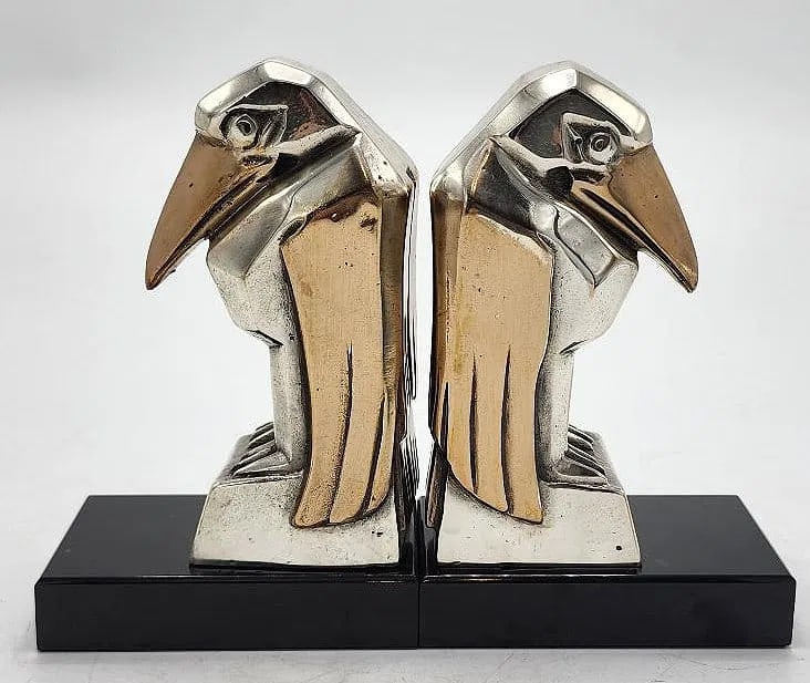 Pair of Art Deco Marabou Bookends w/ Marble Base H: 6" (1 of 4)