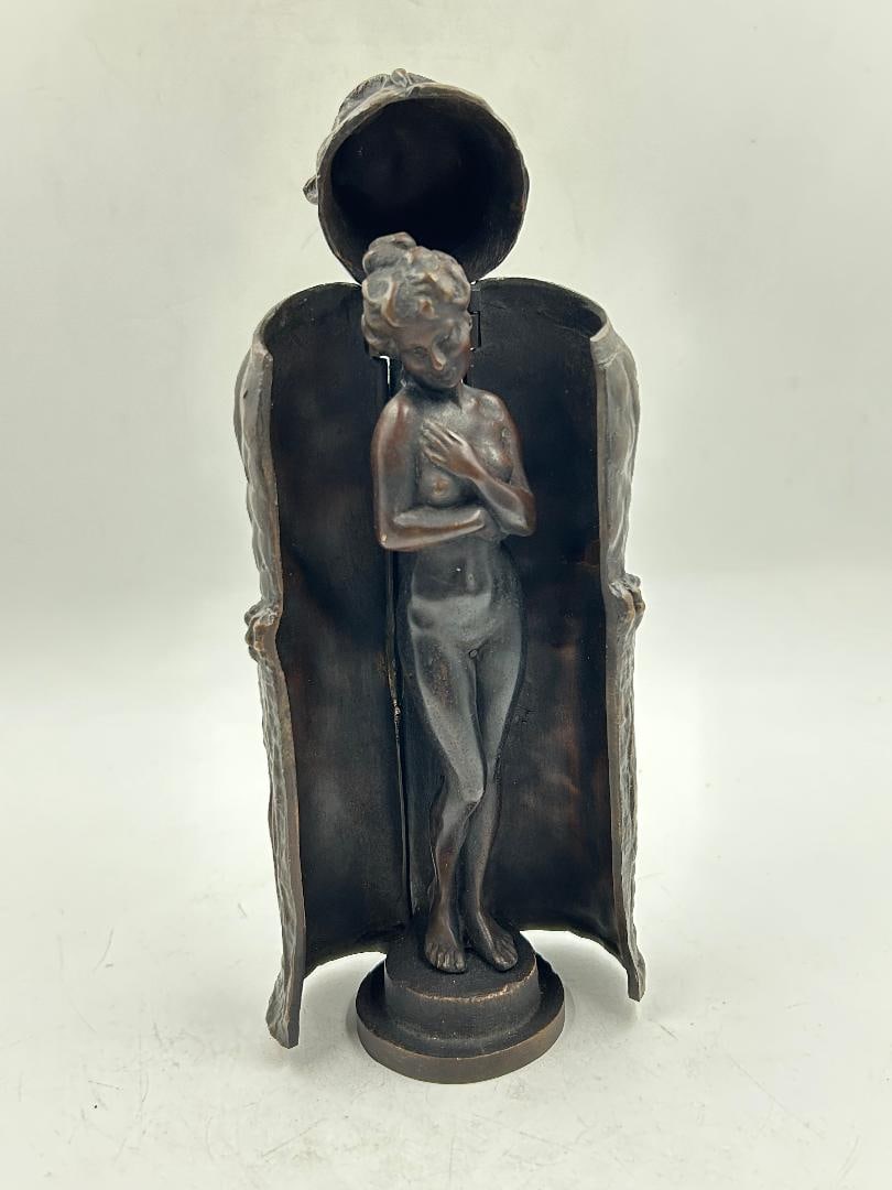 Vienna Bronze Sculpture of Owl w/ Erotic Woman Inside H: 7" Austria (1 of 5)