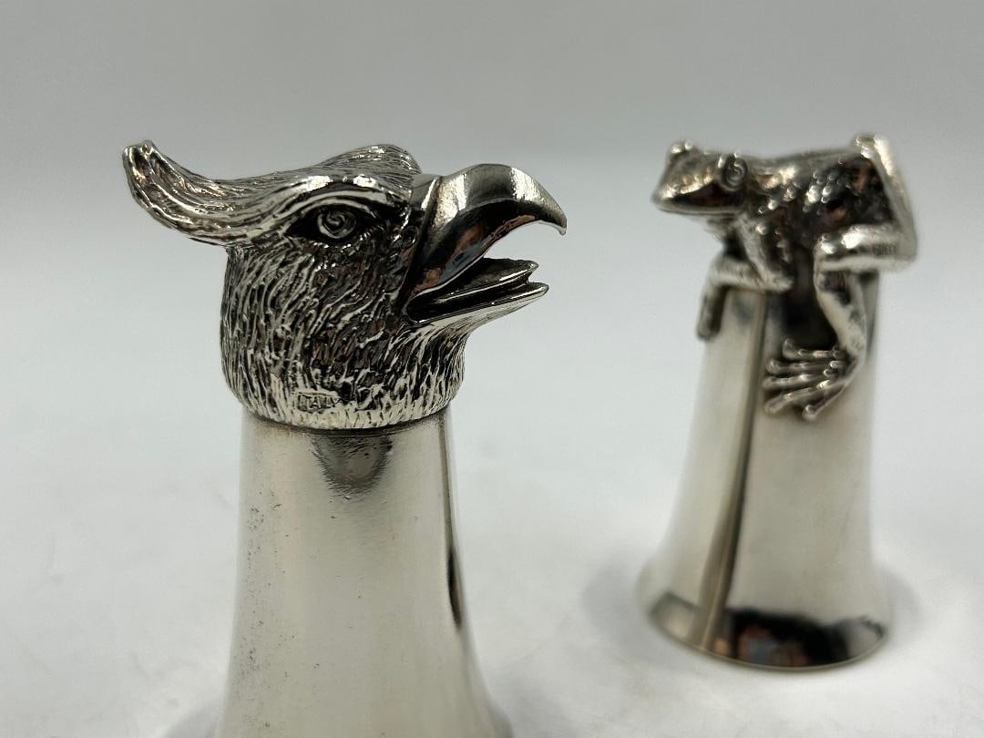 Gucci Pair of Art Deco Silverplated Cups w/ Animals Heads H: 3.5" Italy: We have an in-house shipping department to ensure your post-purchase processing is as easy as possible. We encourage you to call us 561-2129413 or contact carstensgalleries@yahoo.com if you have any f